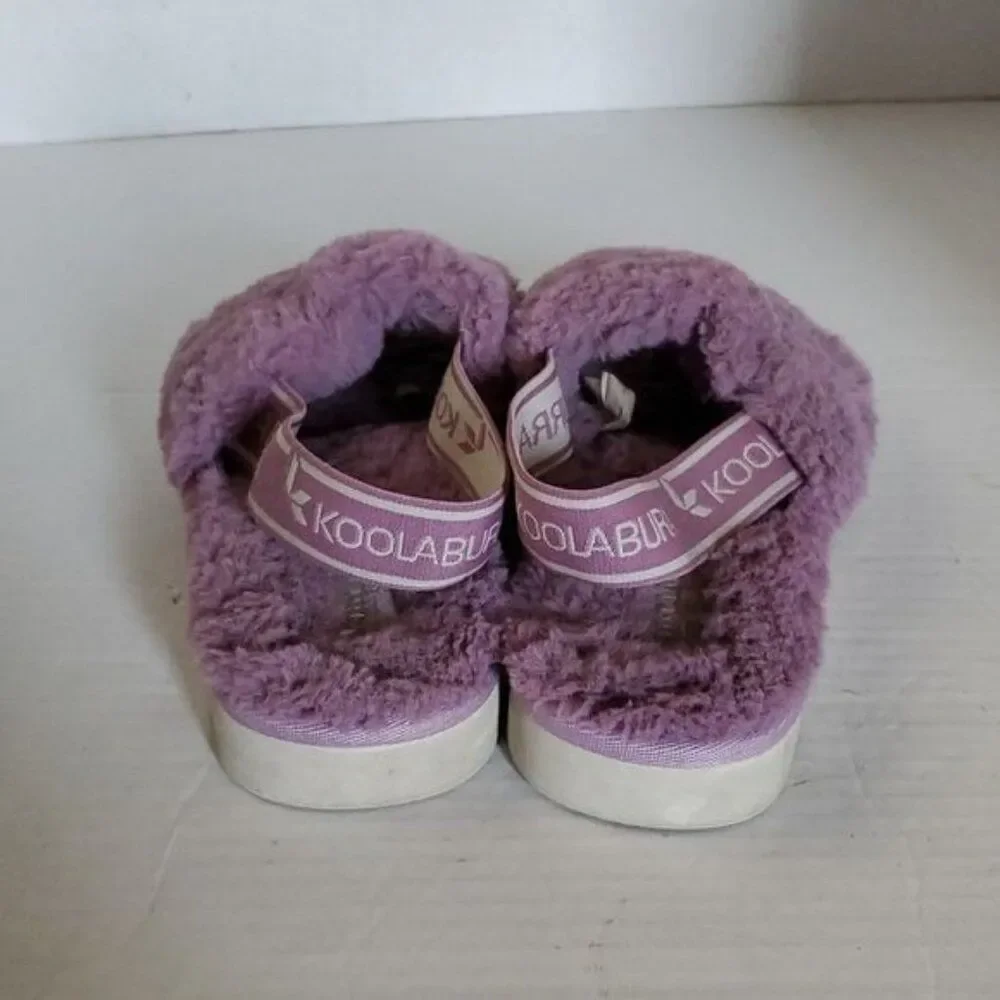 Fuzz’n Koolaburra by Ugg Faux Fur Open Toe SLIPPERS Sandal Purple Big Kids 4
